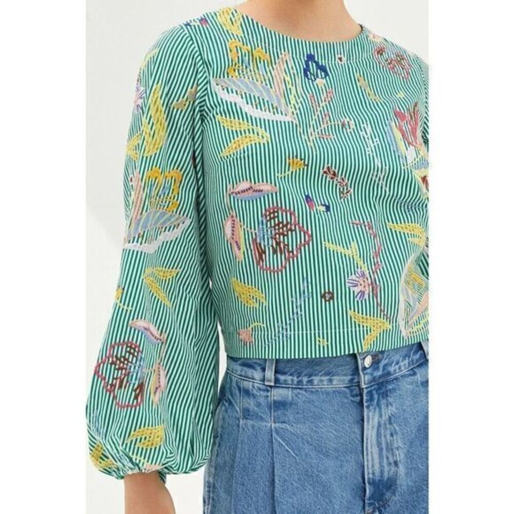 ANTHROPOLOGIE Green Maeve Embroidered Blouse